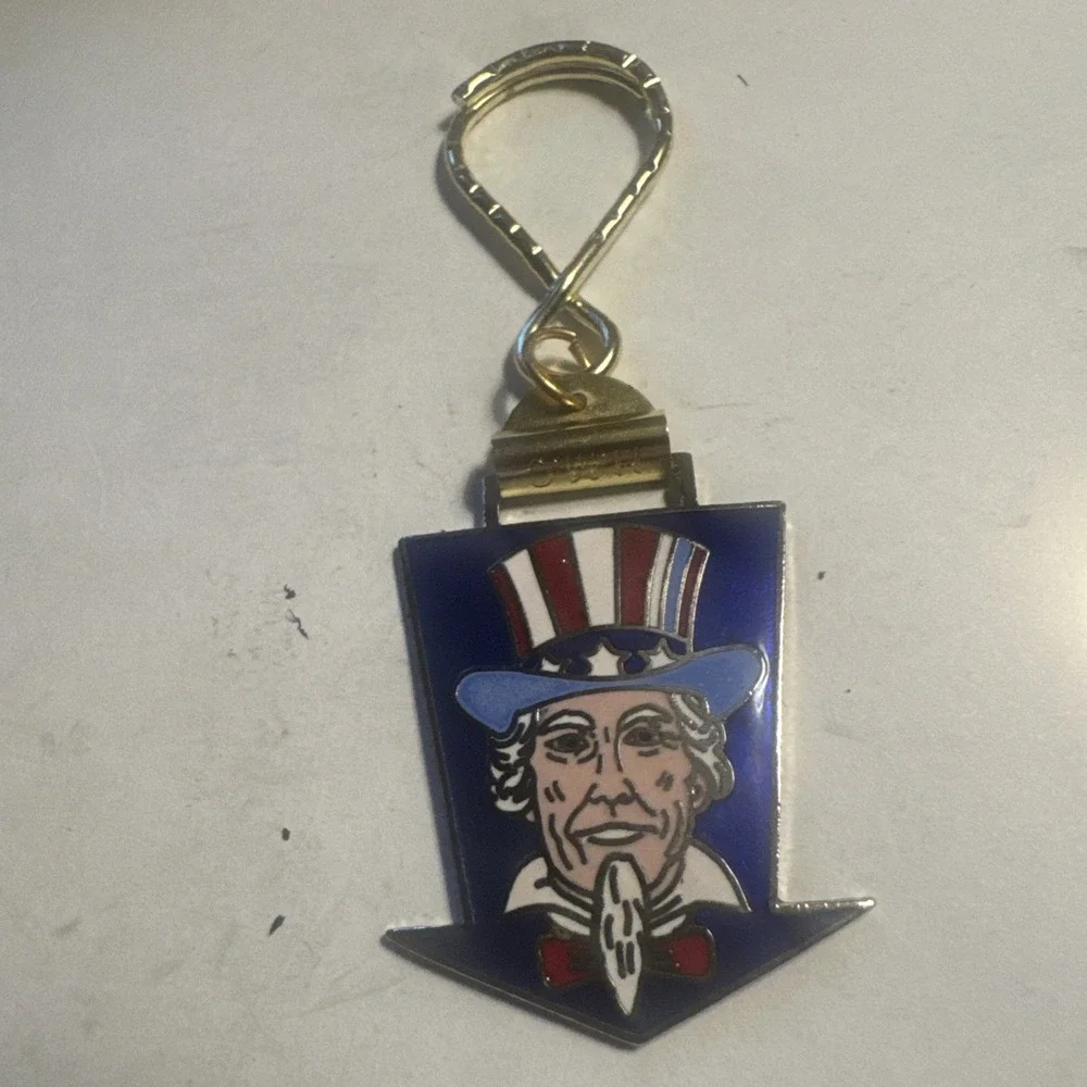 Vintage Uncle Sam America Usa Watch FOB Key Chain Antique Charm Pendant W‎ Clasp